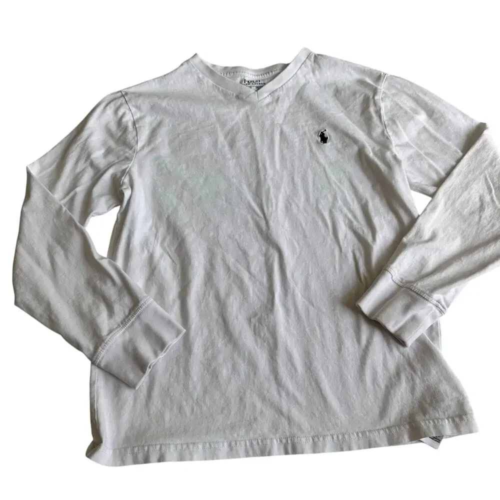 Ralph Lauren White Long Sleeve V-Neck T-Shirt - Medium